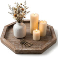 Rustic Candle Holder Plate Round Wooden Decorative Tray by Ayiaren
