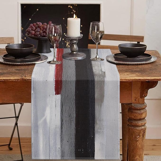 Emvency Table Runner, 13x90 Inch, Modern Art Painting | Black Red Dining Decor by Emvency
