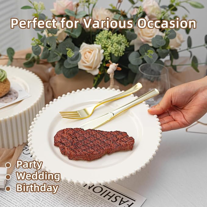 72 Pcs Party Plates Dinner Plate, 10 Inch Ivory Plastic Plate Disposable | - Image 3