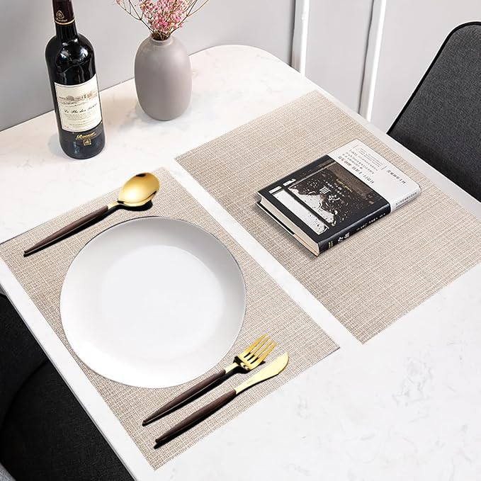 PIGCHCY Beige Placemats Set of 4 Vinyl PVC Durable Place Mats - Image 6