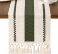 MLMW Boho Table Runner 40 inches Olive Green&Ivory Small Coffee Table Runner by MLMW