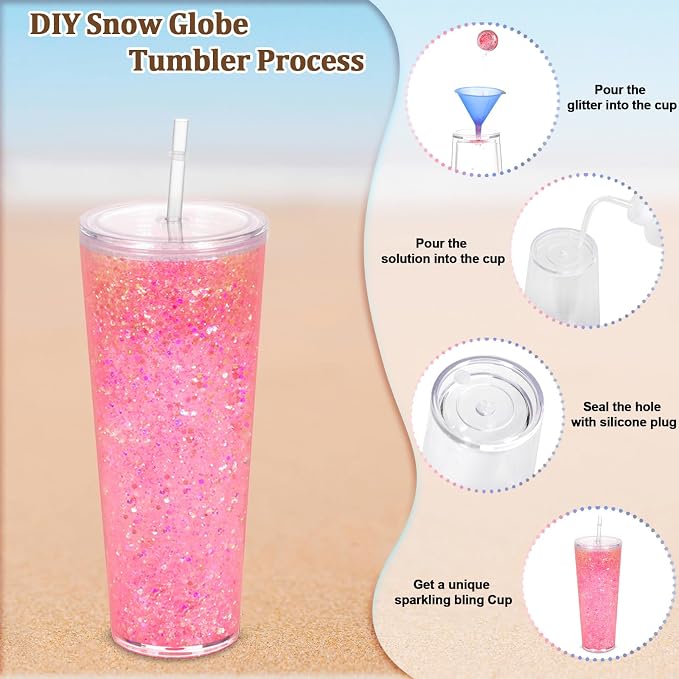 8 Pack 24Oz Snow Globe Tumblers, Double Wall Acrylic Snowglobe Cup - Image 3