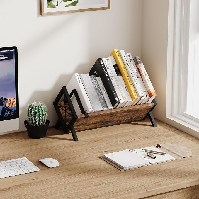 YINMIT Wood Desktop Bookshelf, Retro Tabletop Bookshelf, Desk Shelf - Image 2