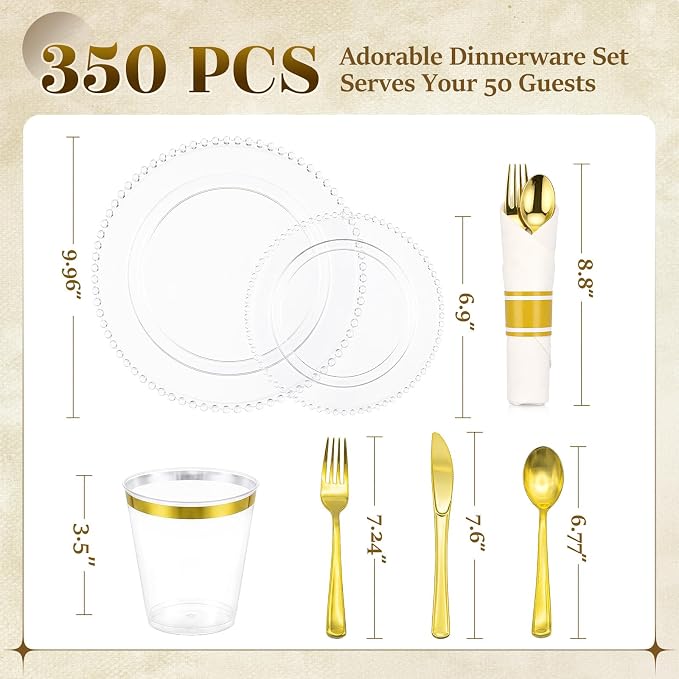 350pcs Plastic Dinnerware Set Clear 50 Guests - Image 5