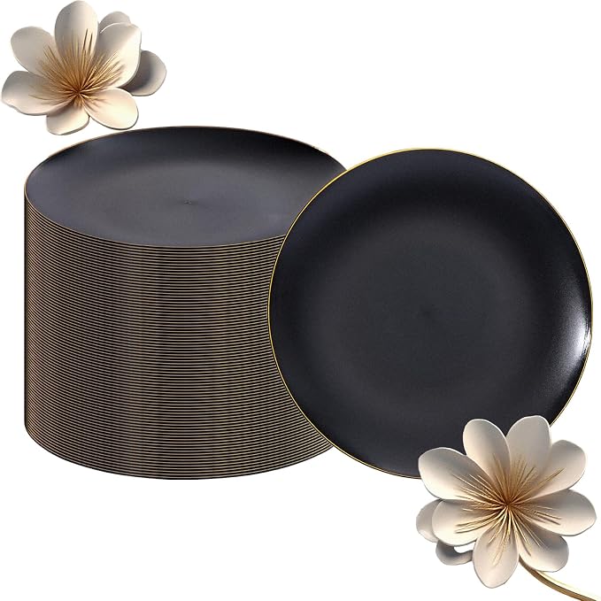 EI enjonirinjonir 80pcs Black Dessert Plates by Ejonirinjonir