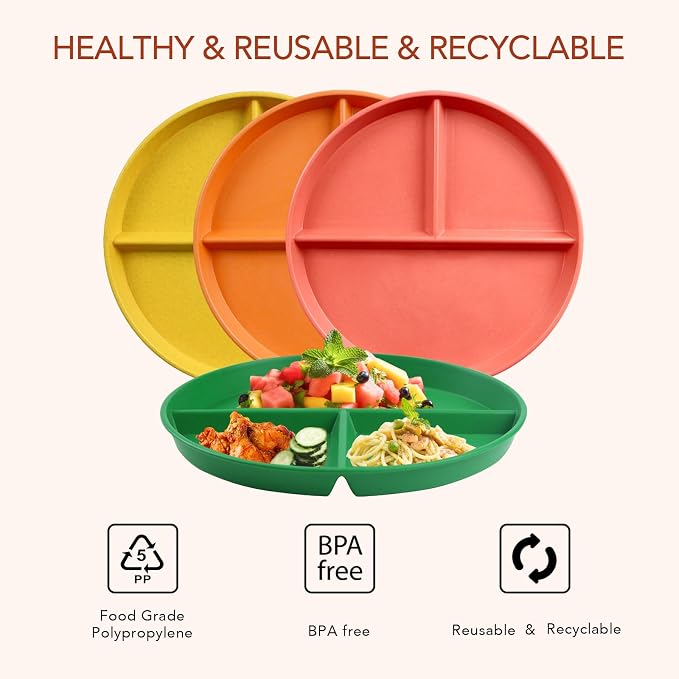 9 Inch 4PCS Unbreakable Portion Control Plates, Divided Plates - Image 4