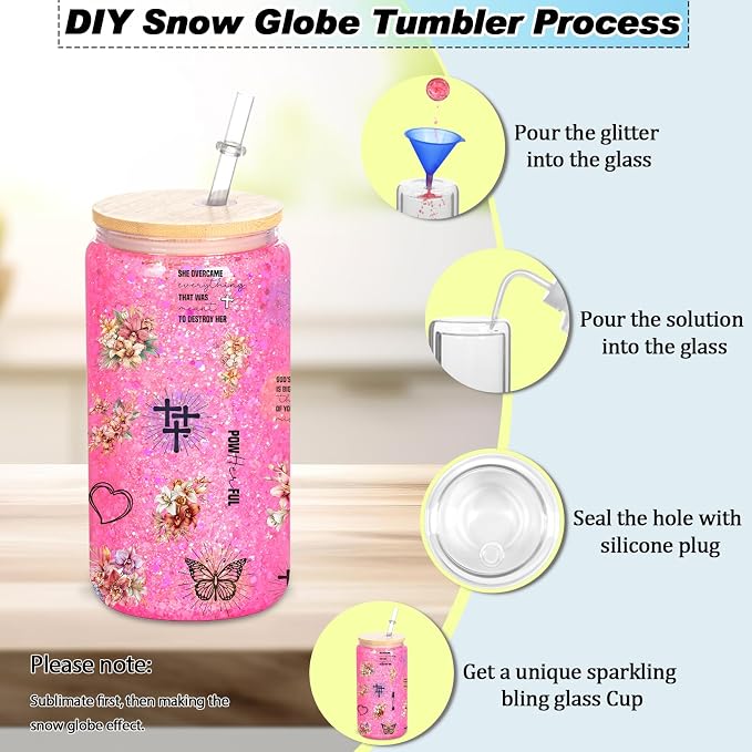 4 Pack 16 Oz Sublimation Snow Globe Tumbler, Snow Globe Cups - Image 3