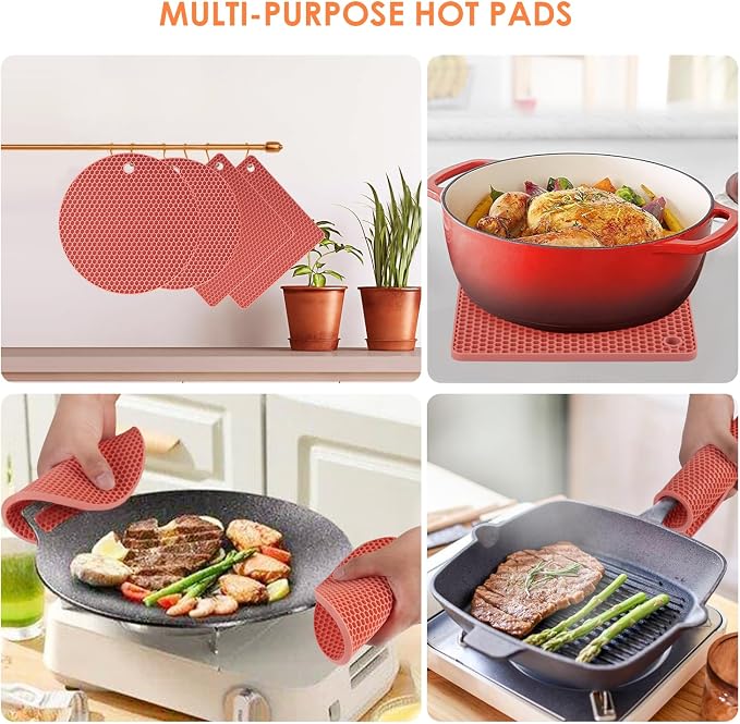 4 Pack Trivets for Hot Dishes, Silicone Pot Holders Hot Pads for Kitchen - Image 3