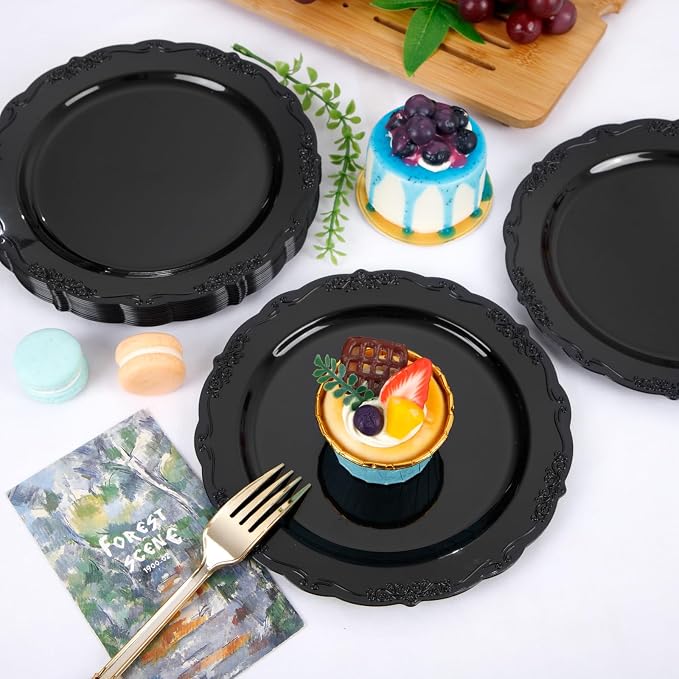 DaYammi 30PCS Black Plastic Plates, Heavy Duty Black Disposable Plates Premium - Image 8