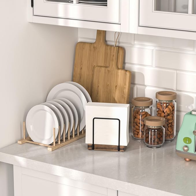Wican Napkin Holder for Table, Wood Iron Standing Napkin Dispenser | Dining - Image 3