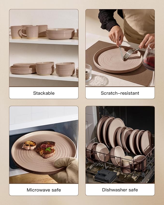 Stoneware Dinnerware Sets with Pasta Bowls, Service - Image 5