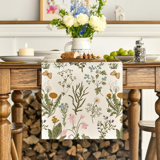 Artoid Mode Wildflowers Floral Spring Table Runner, Seasonal Summer Butterfly - Image 2