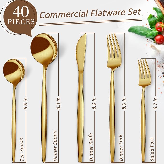 CEKEE 40-Piece Gold Silverware Set - Image 7