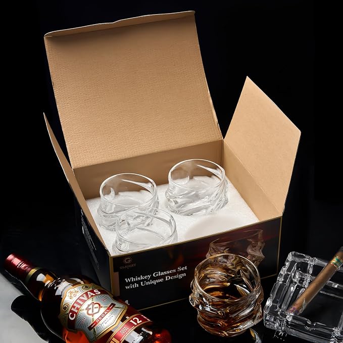 GLASKEY 12 oz Storm Japanese Whiskey Glasses Set of 4, Unique Cognac Glasses - Image 8