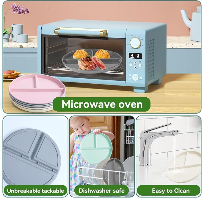 Unbreakable Divided Plates for Kids Adults 9 Inch 5Pcs，Round Portion Control - Image 4