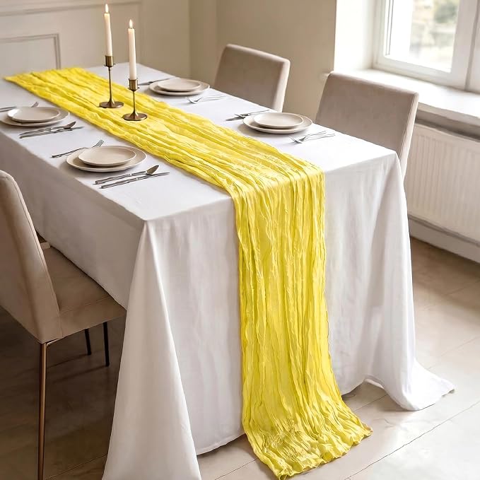 3 Pack Yellow Cheesecloth Table Runner 21 x 120 Inch Boho Gauze Sheer Table - Image 3
