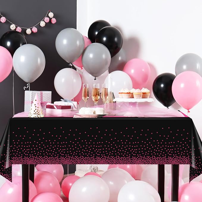 3Pcs Black Hot Pink Tablecloth Party Decorations, Plastic Black Table Cloth - Image 5