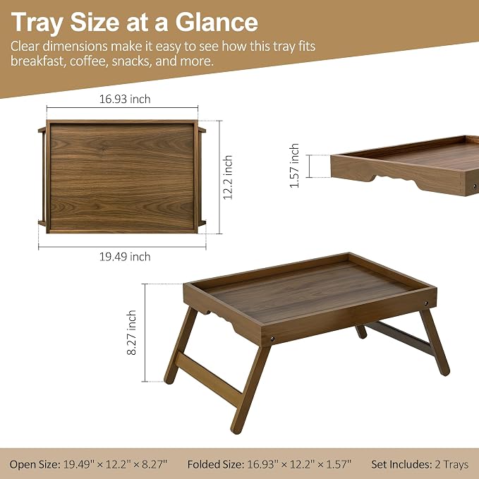 Bamboo Breakfast Trays with Folding Legs, Walnut | Set of 2 large bamboo bed - Image 5