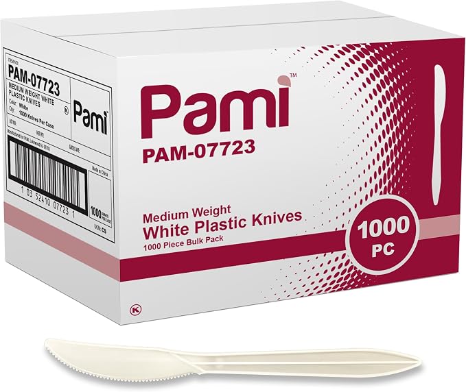 PAMI Medium Weight Disposable Plastic Knives, Bulk Pack by PAMI