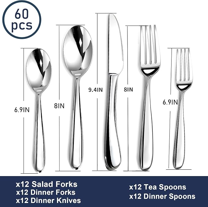 Heavy Duty Silverware Set for 12, Stainless Steel Flatware Cutlery Set | Heavy - Image 5