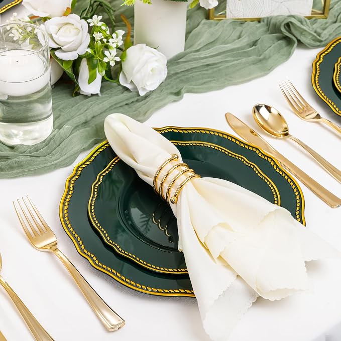 60 Pcs Green Gold Dinner Plates - Image 2