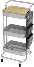 DTK 3-Tier Rolling Cart with Table Top, Metal Utility Cart with Side Bags | by DTK
