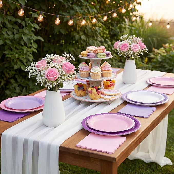 110 Pcs Pink Purple Plates and Napkins Tableware Set Serve 25 Guests Includes - Image 5