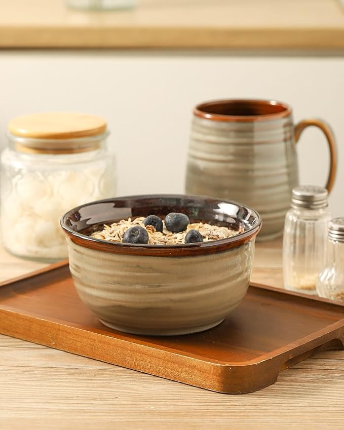 HASENSE Ceramic Cereal Bowls Set of 6, 20 oz Reactive Glaze Grey Soup Bowls | - Image 4
