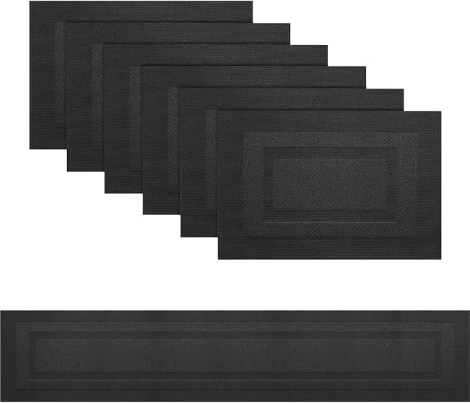 PIGCHCY Placemats with Matching Table Runner, Heat Resistant Vinyl Woven by PIGCHCY