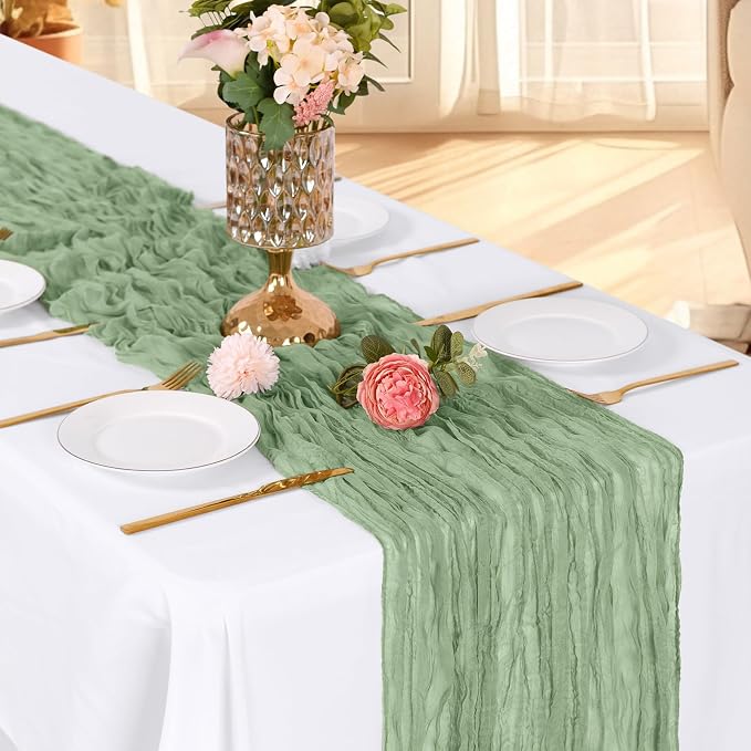 3 Pack Sage Green Cheesecloth Table Runner, 17 x 108 Inch, Gauze Cheese Cloth - Image 3