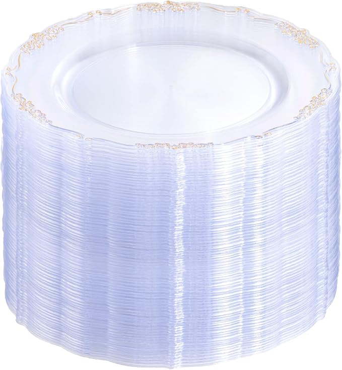 DaYammi 60PCS Clear Gold Plastic Plates Fancy Heavy Duty Clear Disposable by DaYammiwillaccompanyyou