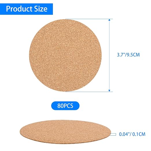 80PCS Self-Adhesive Cork for DIY Coasters, 3.74" Round Backing | Sticky Cork - Image 2
