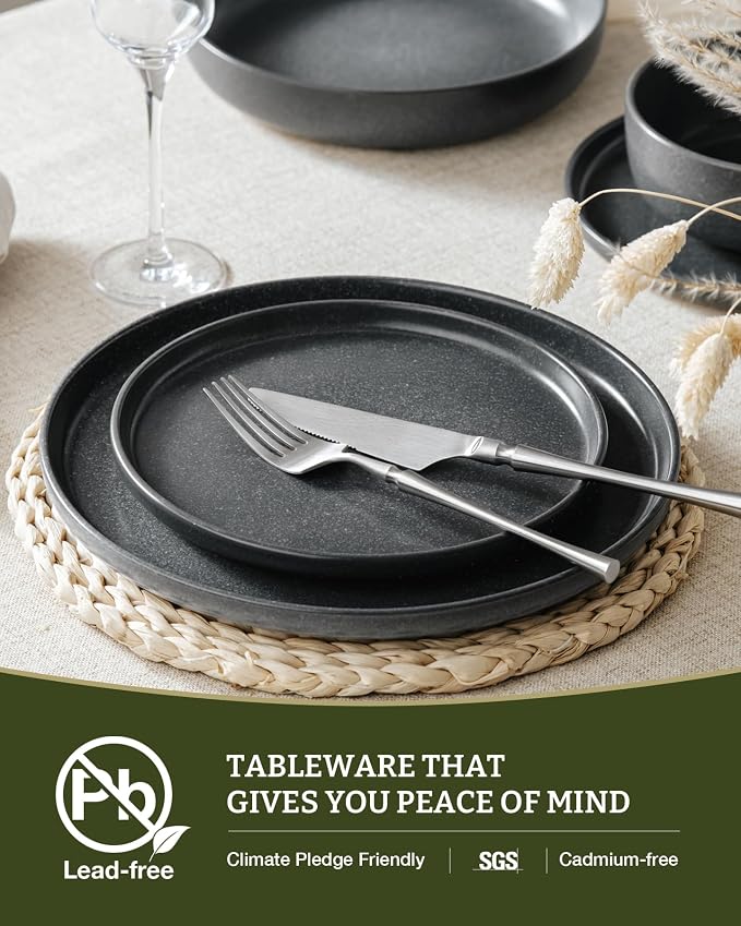 Famiware Milkyway 18-Piece Stoneware Dinnerware Set, Matte Dark Charcoal | - Image 6