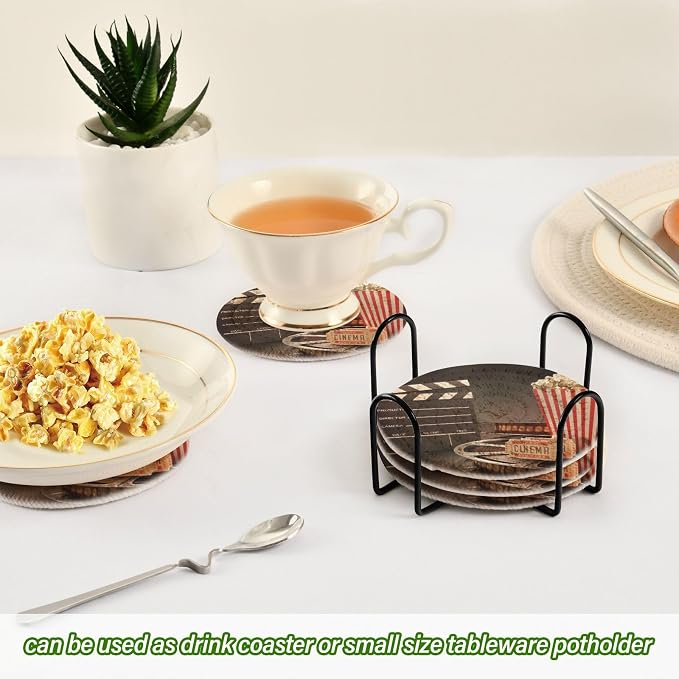 YETTASBIN Movie Theater Popcorn 6 Pcs Drink Coasters - Image 6