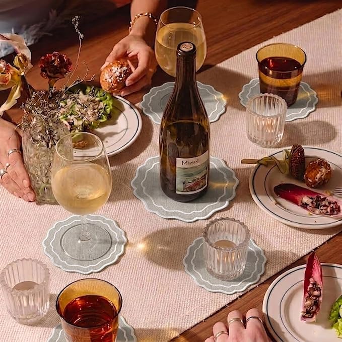 Drink Coasters Set of 6, 6x6 inch, Absorbent Linen Drink Mats - Image 6