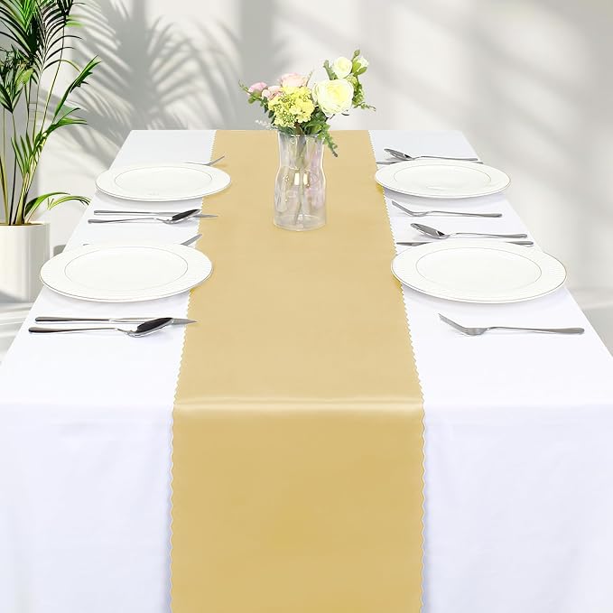 VACVELT Gold Satin Table Runners, 12x72 Inch, 2 Pack, Scalloped Edge | Silky - Image 8