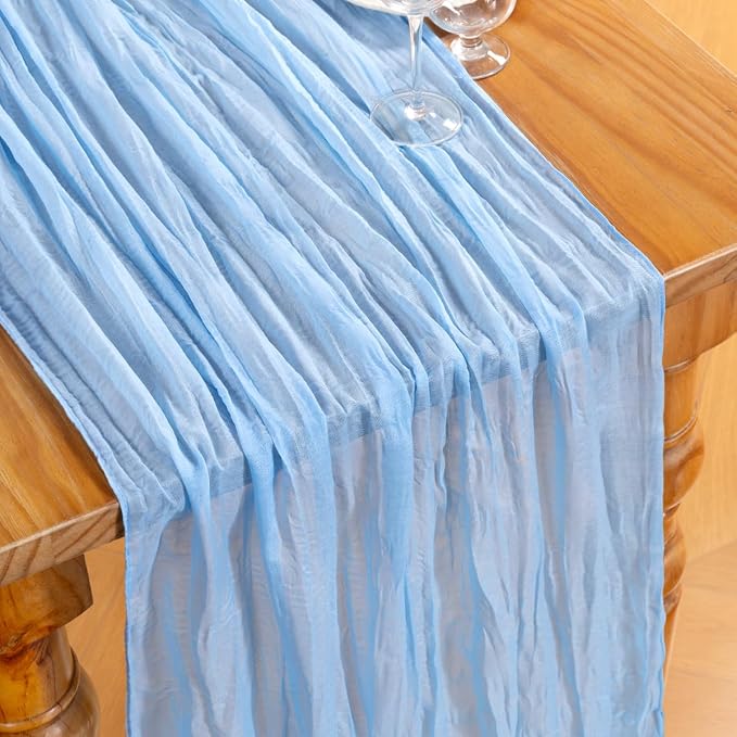 DeZerlor Baby Blue Cheesecloth Table Runners 4 Pack Summer Boho Runners | - Image 4