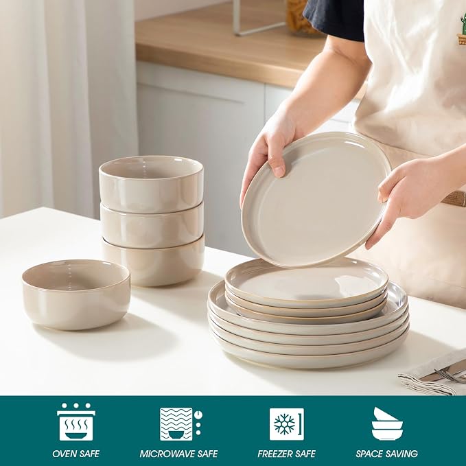 vancasso PLAYA Plates and Bowls Sets, 12 Pieces Grey Dinnerware Sets - Image 3