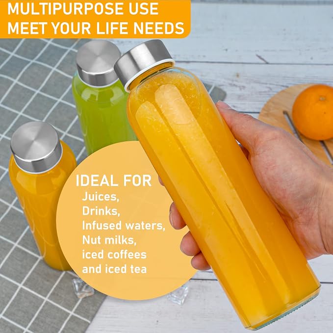 Sursip 24oz Glass Water Bottle Set of 6, Leak Proof Clear glass juice bottle - Image 2