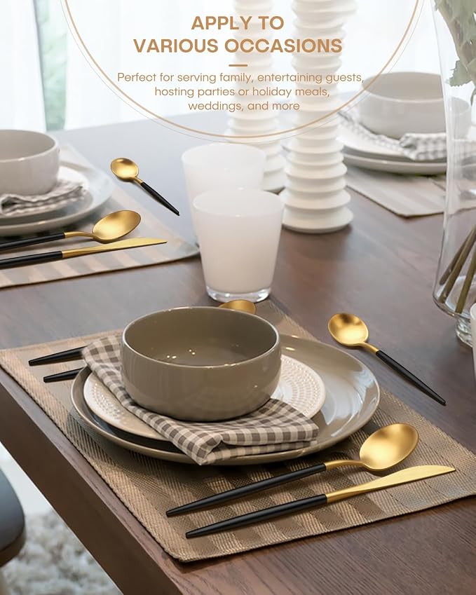 Silverware Set, Ollex 20 Pieces Black and Gold Flatware Set - Image 7
