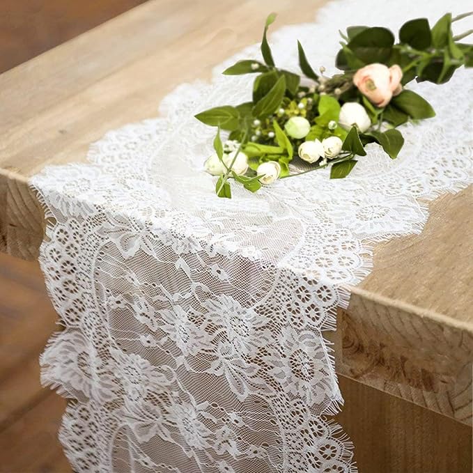 2 Pcs White Lace Table Runner 14 x 120 Inch Vintage Table Runner by Fowecelt
