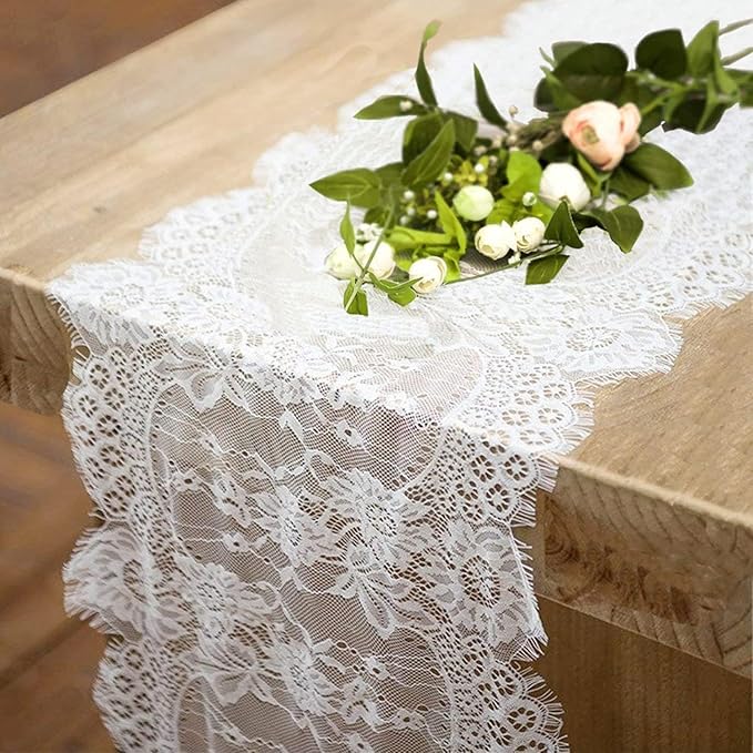 4 Pcs White Lace Table Runners 14 x 120 Inch Vintage Table Runner by Fowecelt