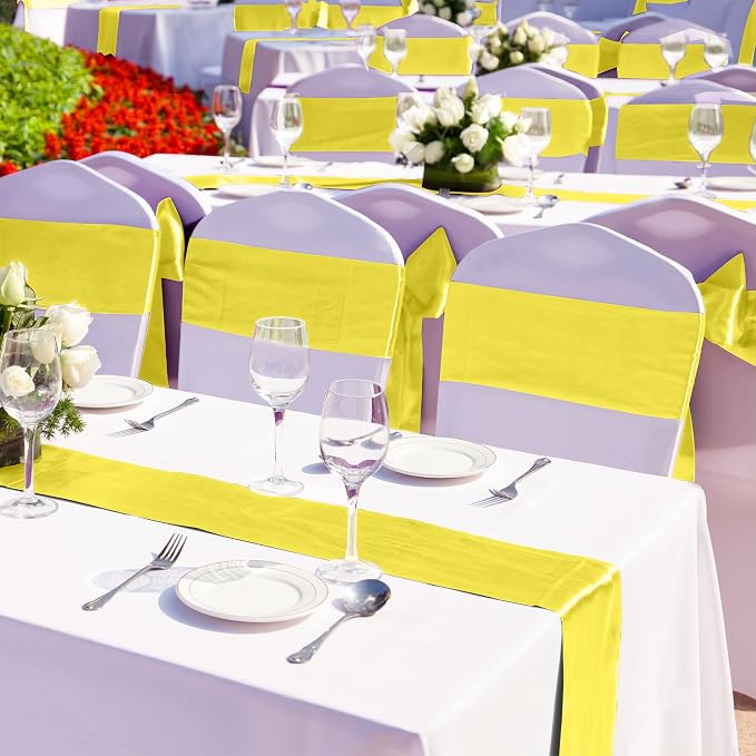 Aneco 12 Pack Satin Table Runner 12 x 108 Inch Yellow Long Wedding Satin Silk - Image 5