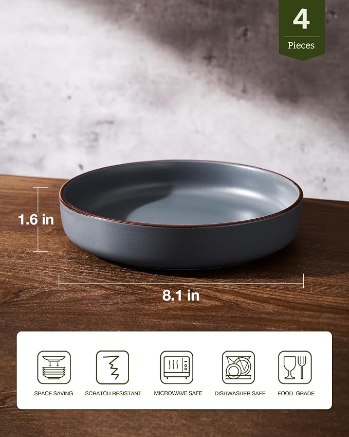 famiware Mercury Pasta Bowls Set of 4, 33 oz Large Salad Bowls, Charcoal | - Image 2