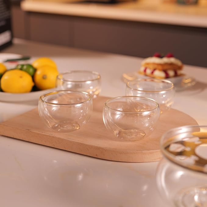 CNGLASS Tea Cups Set of 4 Double Wall Glass Tea Cup, 5.1oz Asian Insulated - Image 3