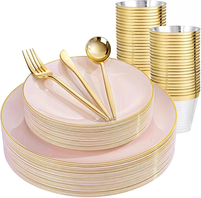 bUCLA 150PCS Pink Plastic Plates by BUCLA