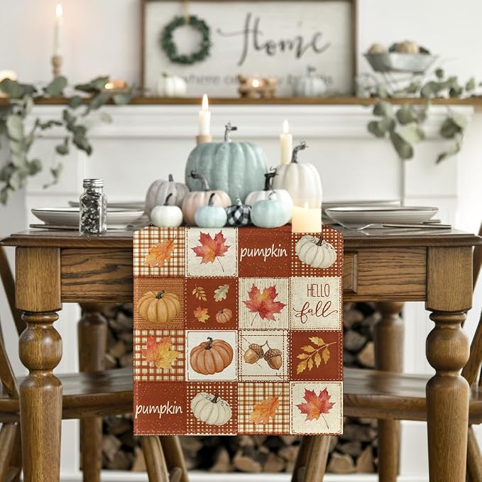 Artoid Mode 210 GSM Fall Table Runner 13x48 Inch Home Party Decor | Plaid - Image 2