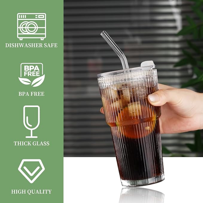 Glass Cups with Lids and Straws – 20oz Glass Tumbler with Straw and Lid - Image 4