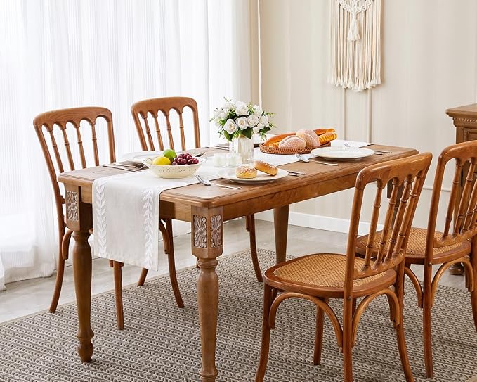 Linen Embroidered Table Runner, Farmhouse Irregular Willow Leaf Table Runner - Image 6