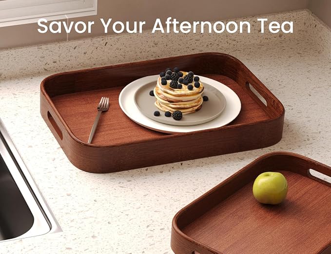 Bamboo Set of 2 Rounded Corners Serving Trays - Image 4